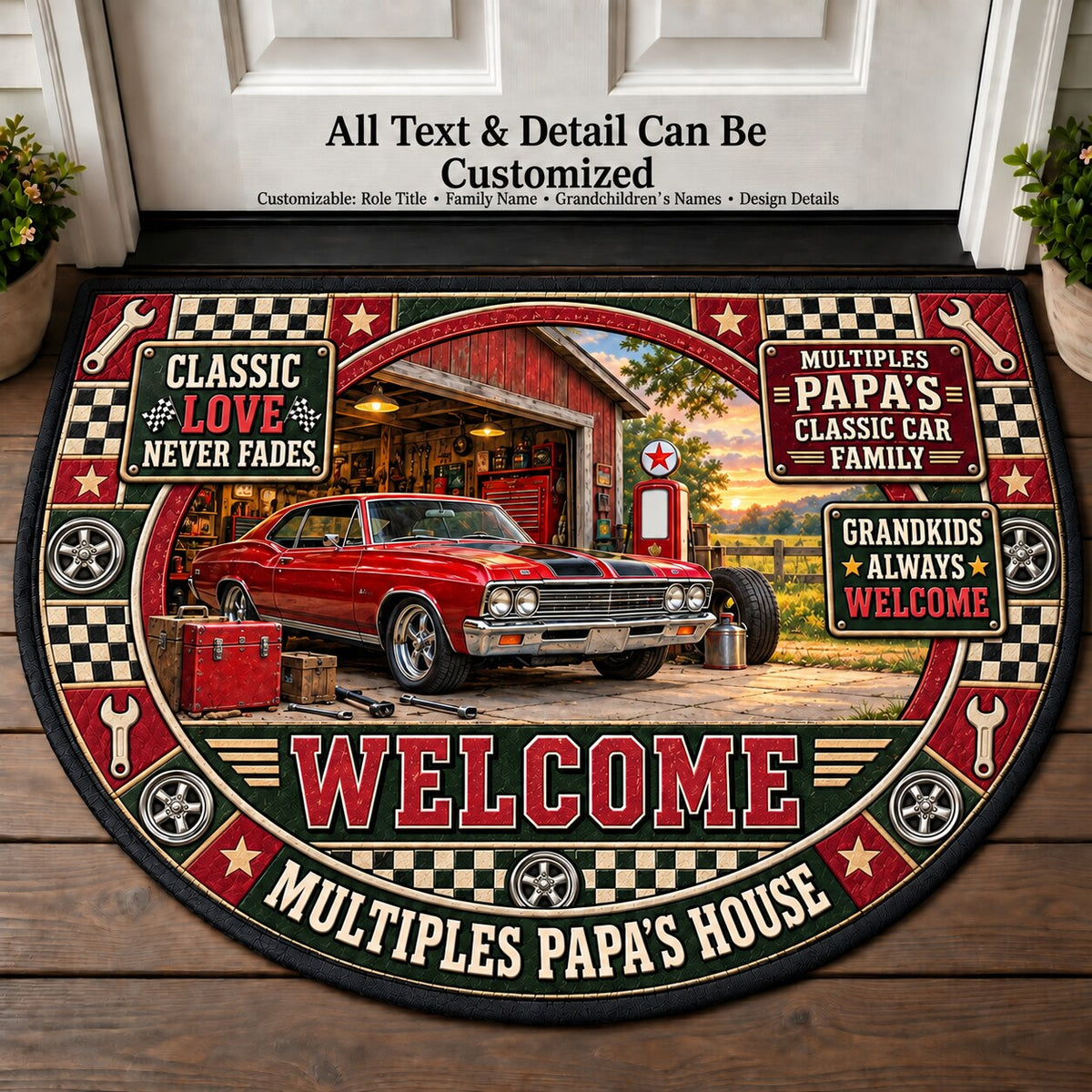 Multiples Papa's Classic Car Family Personalized Half Round Mat | 5To9Vibe