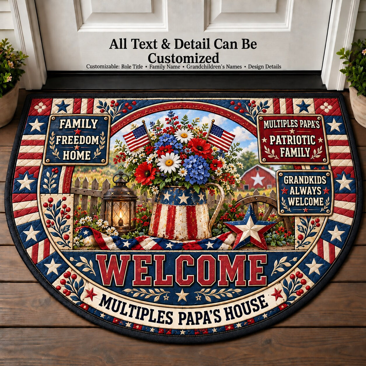 Multiples Papa's Patriotic Family Personalized Half Round Mat | 5To9Vibe