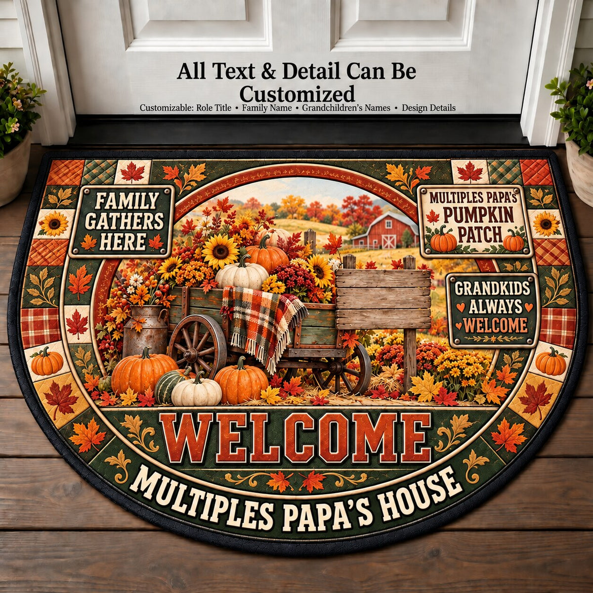 Multiples Papa's Pumpkin Patch Personalized Half Round Mat | 5To9Vibe