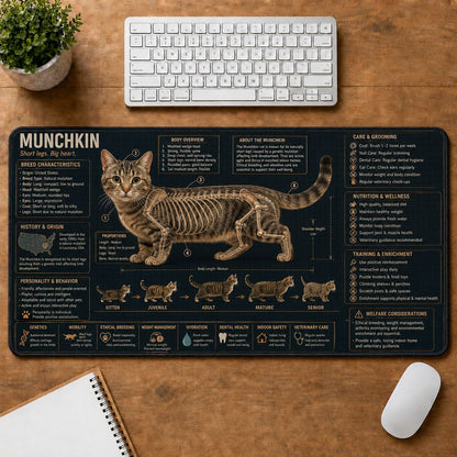 Munchkin Cat Breed Desk Mat Anatomy Guide | 5To9Vibe