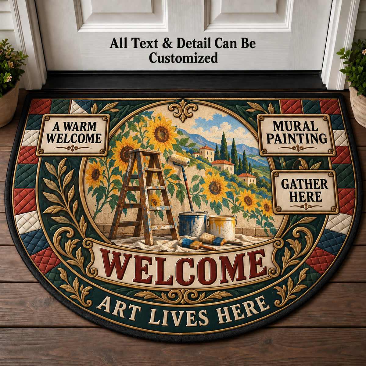 Mural Painting Personalized Half Round Mat | 5To9Vibe