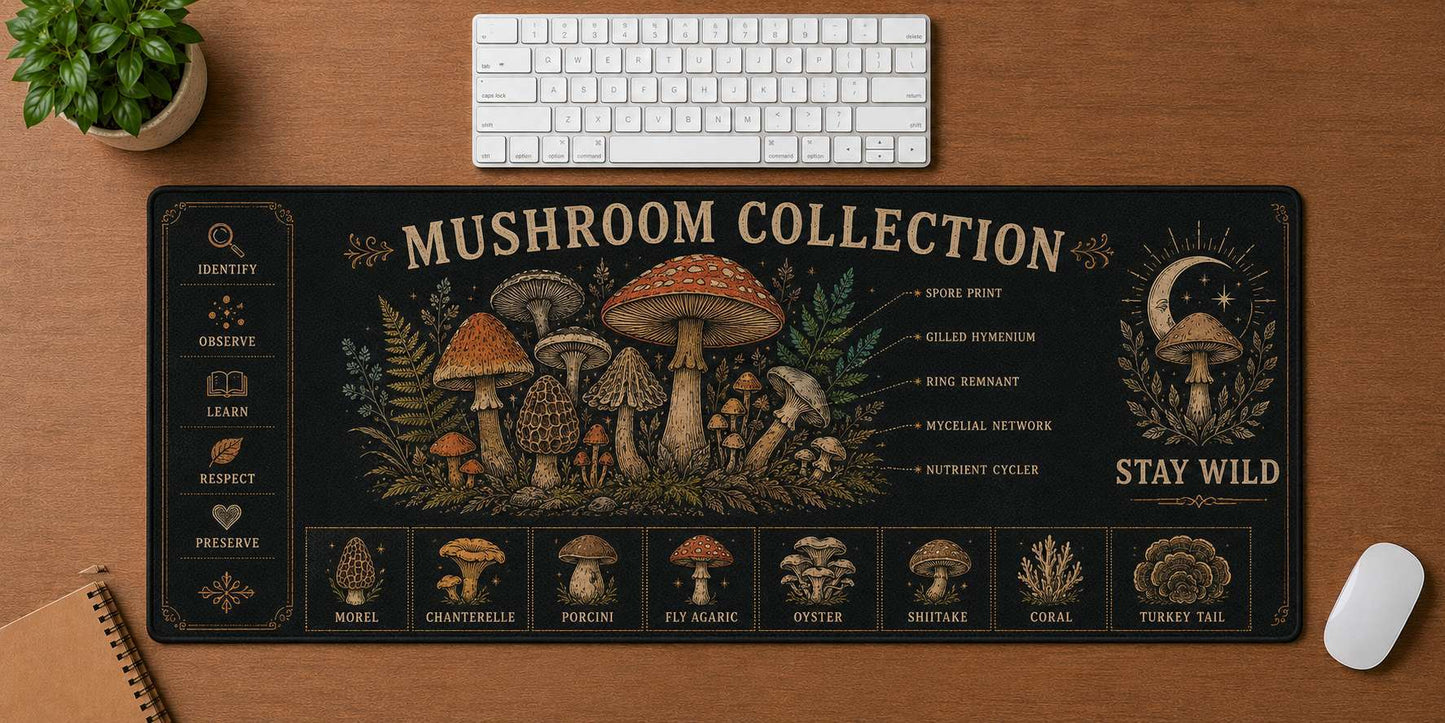 Groovy Essentials Hippie Desk Mat Mouse Pad | 5To9Vibe - Mushroom Collection style