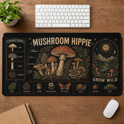 Mushroom & Moon Hippie Desk Mat Mouse Pad | 5To9Vibe - Mushroom Hippie style
