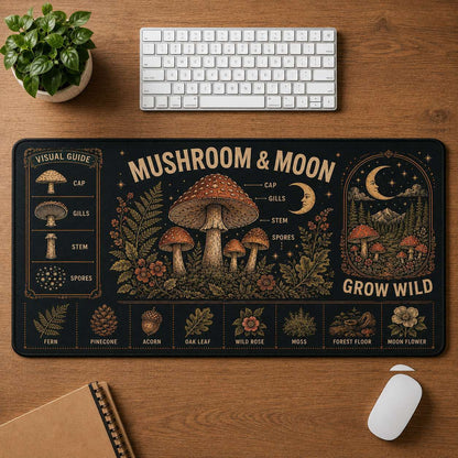 Mushroom & Moon Hippie Desk Mat Mouse Pad | 5To9Vibe - Mushroom & Moon style