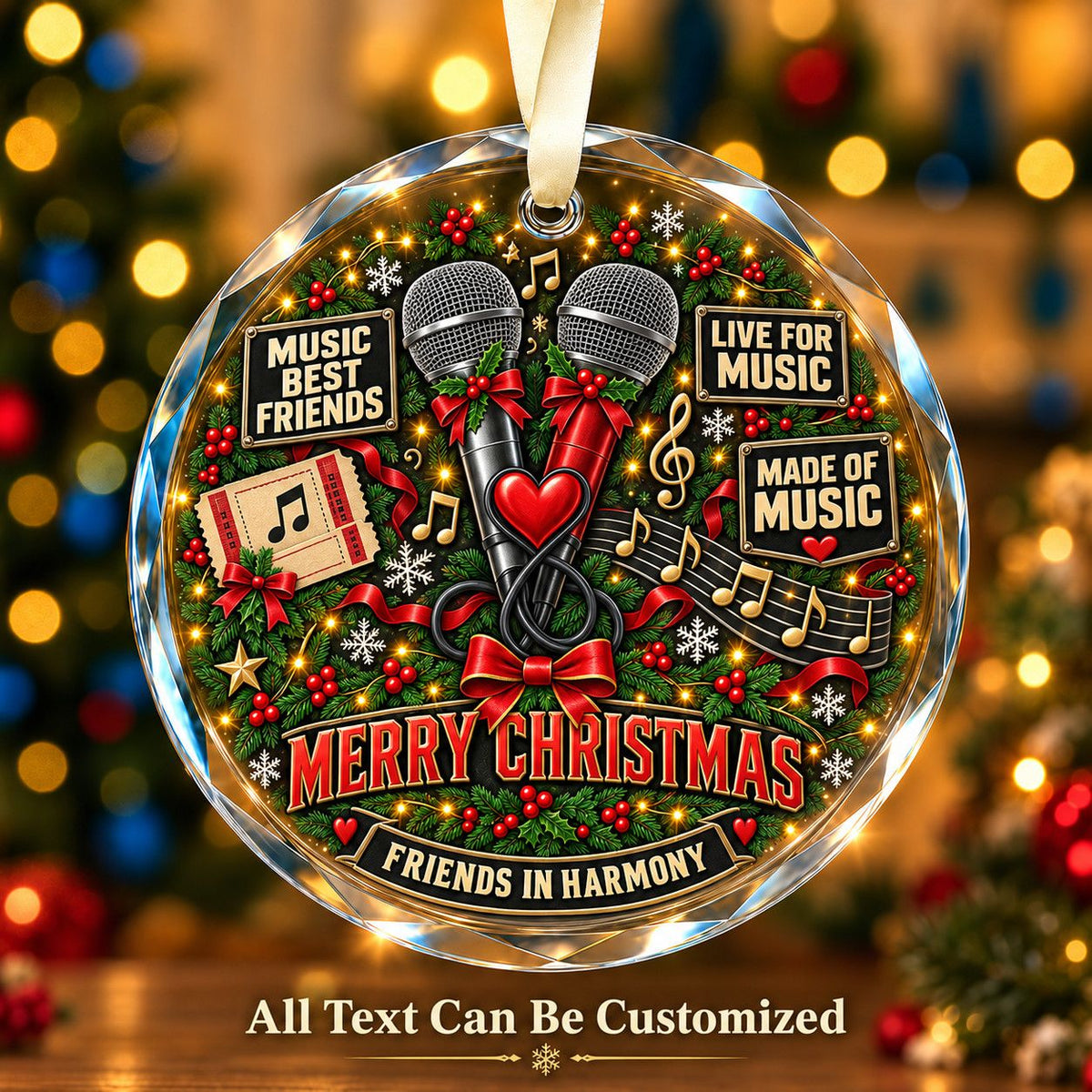 Music Best Friends Personalized Glass Ornament | 5To9Vibe