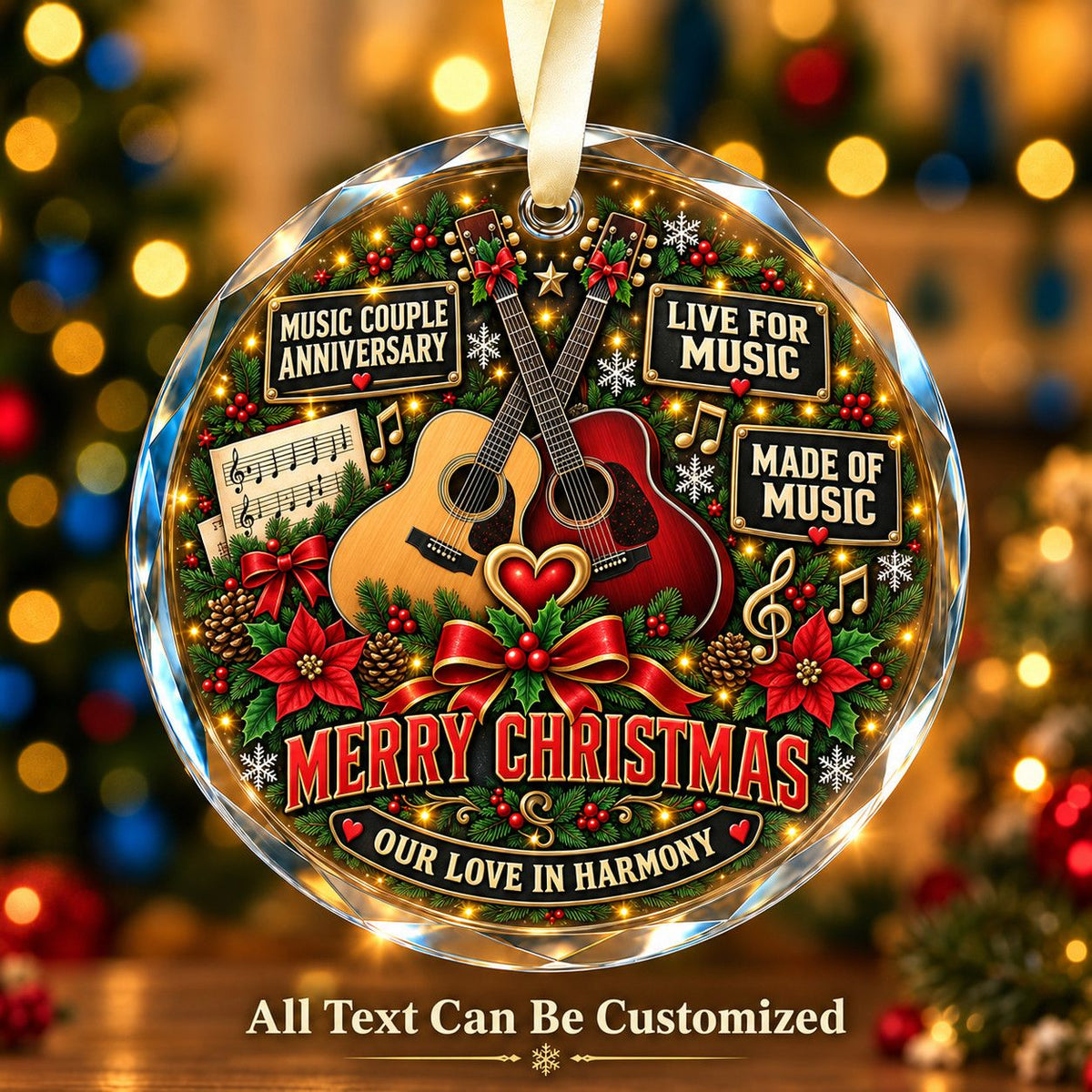 Music Couple Anniversary Personalized Glass Ornament | 5To9Vibe