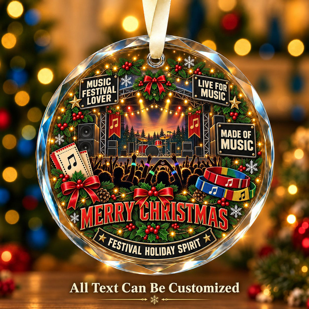 Music Festival Lover Personalized Glass Ornament | 5To9Vibe