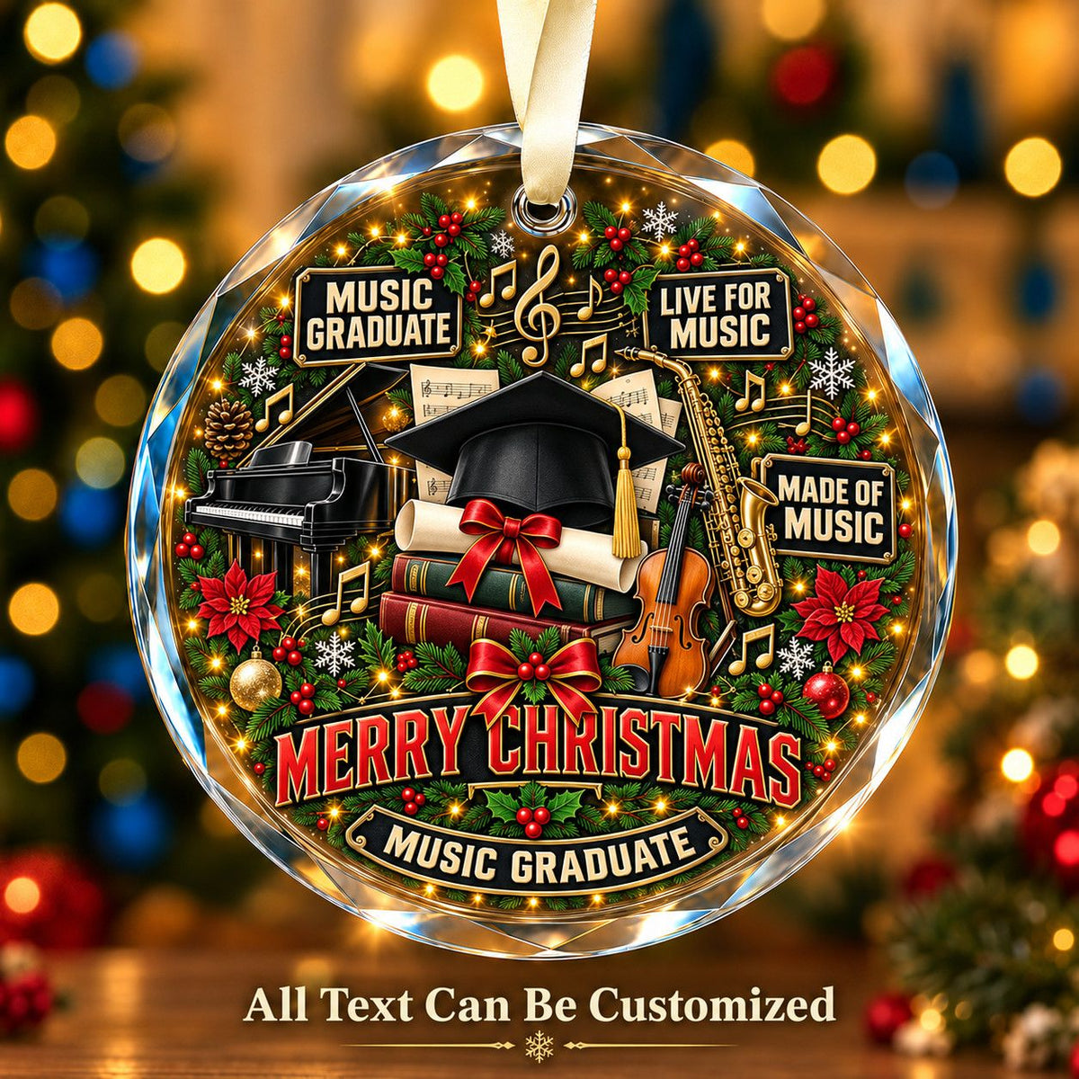 Music Graduate Personalized Glass Ornament | 5To9Vibe
