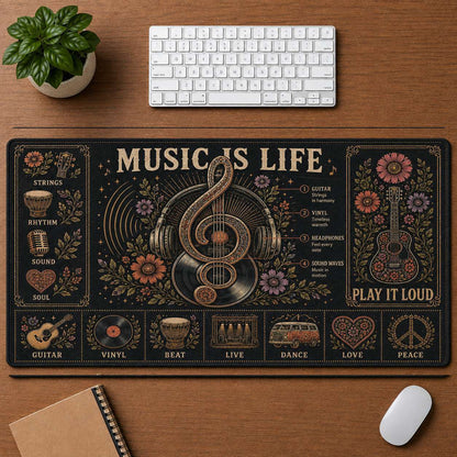 Retro Headphones Hippie Desk Mat Mouse Pad | 5To9Vibe - Music Is Life style