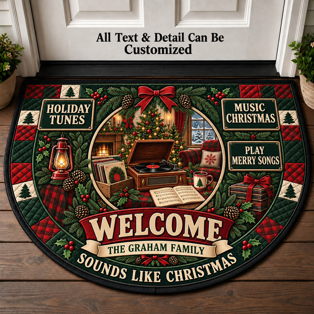 Music Lover Christmas Personalized Half Round Mat | 5To9Vibe
