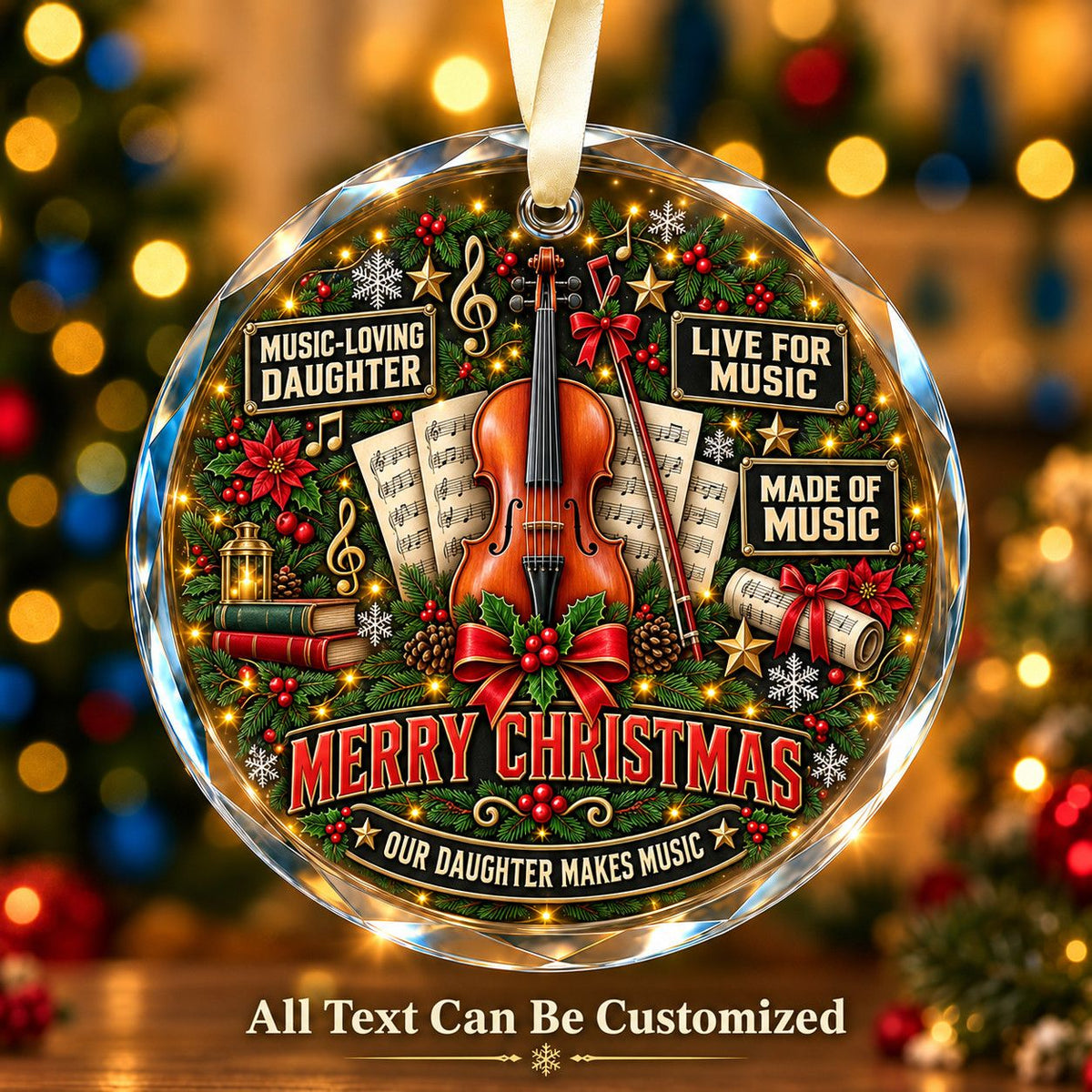 Music-Loving Daughter Personalized Glass Ornament | 5To9Vibe