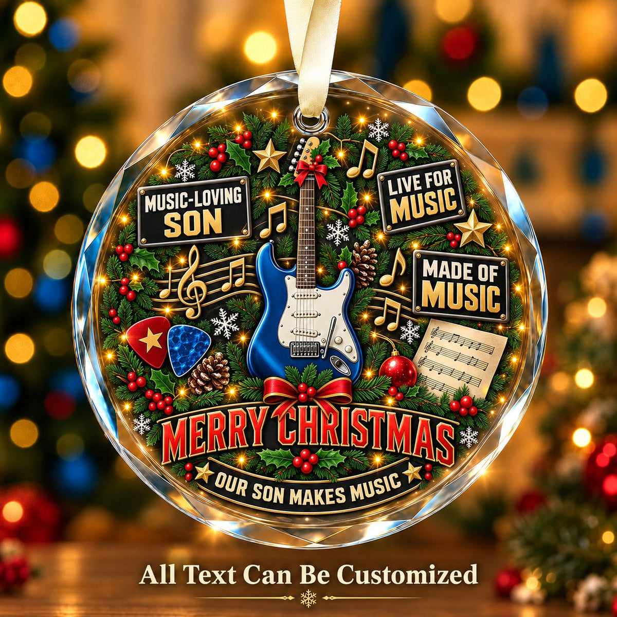 Music-Loving Son Personalized Glass Ornament | 5To9Vibe