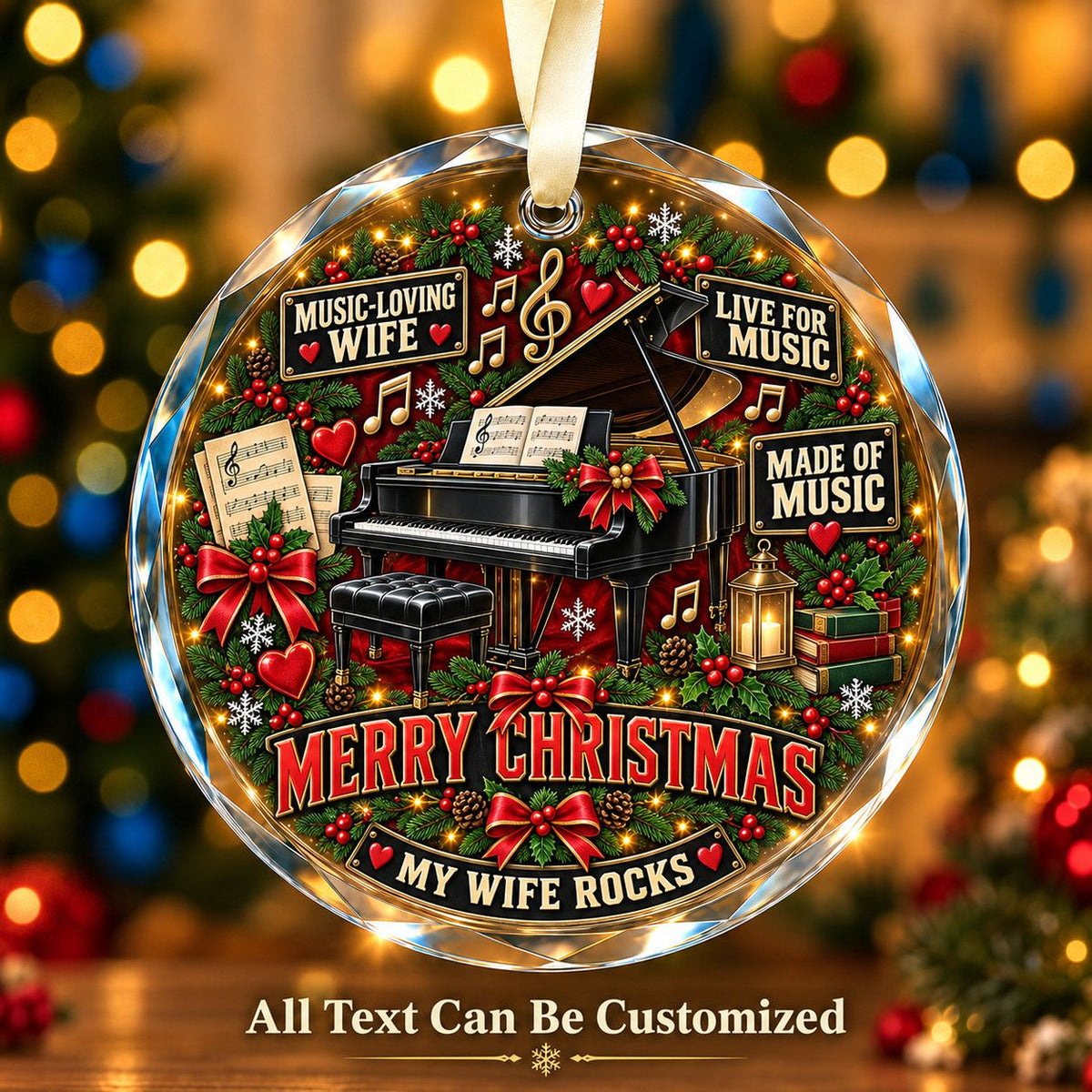 Music-Loving Wife Personalized Glass Ornament | 5To9Vibe