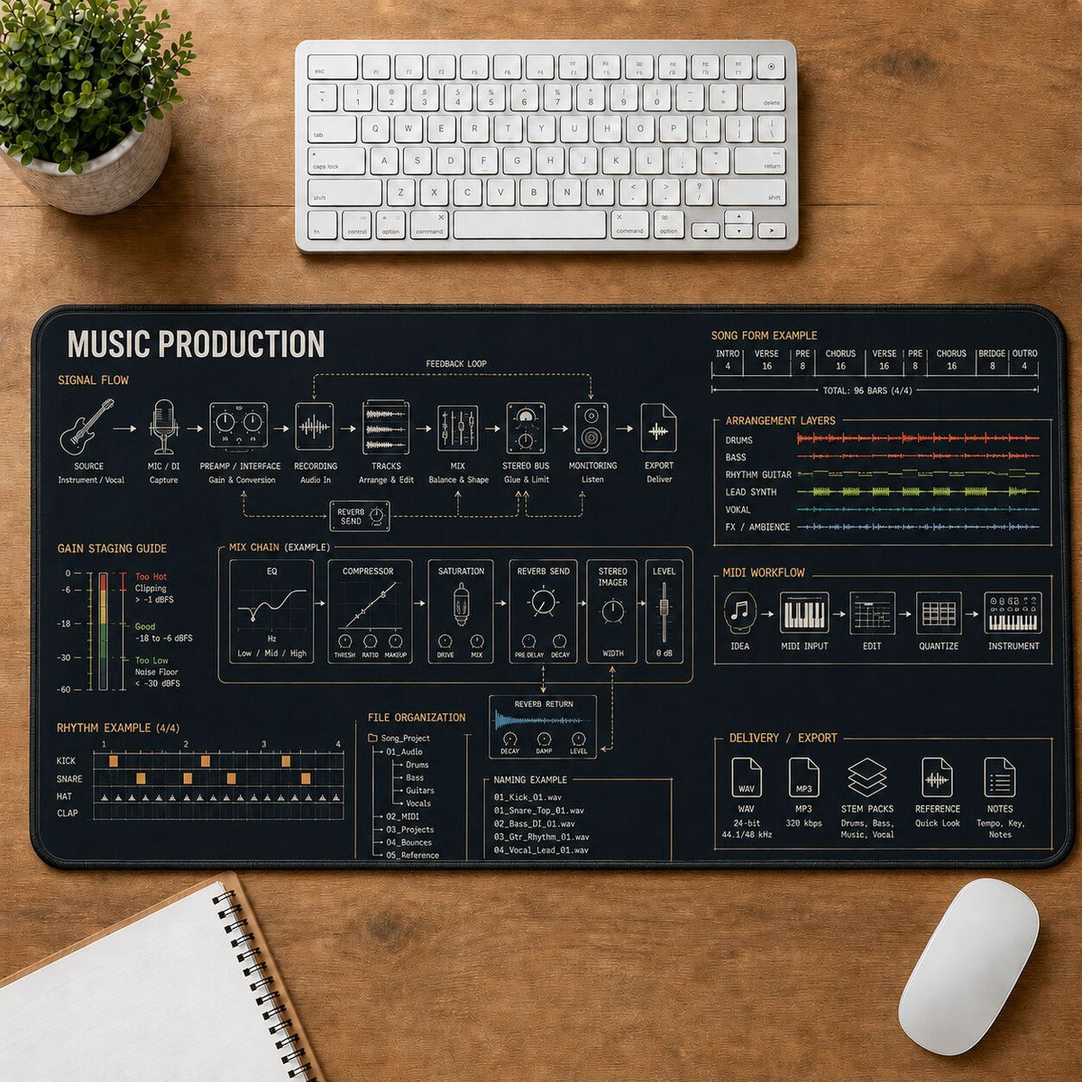 Music Production Creative Reference Guide Desk Mat | 5To9Vibe