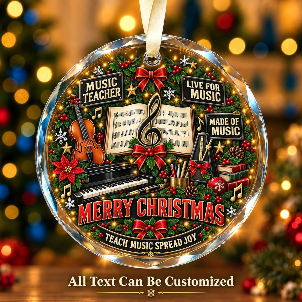 Music Teacher Personalized Glass Ornament | 5To9Vibe