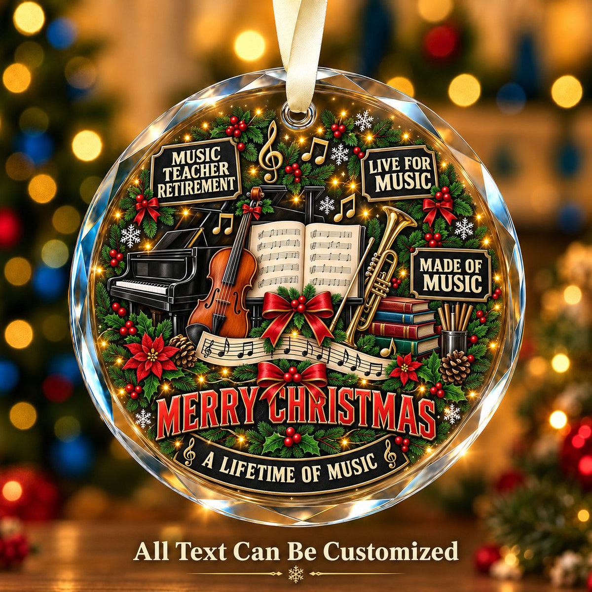 Music Teacher Retirement Personalized Glass Ornament | 5To9Vibe