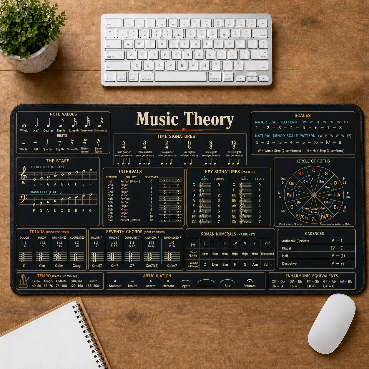 Music Theory Cheat Sheet Quick Reference Guide Desk Mat | 5To9Vibe