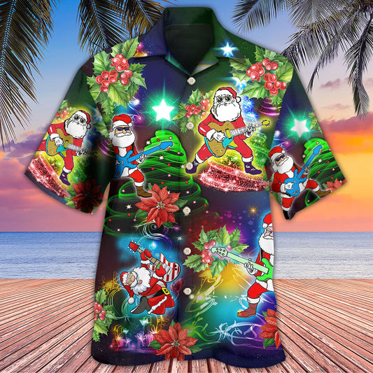 Guitar Music Santa So High Christmas - Hawaiian Shirt 