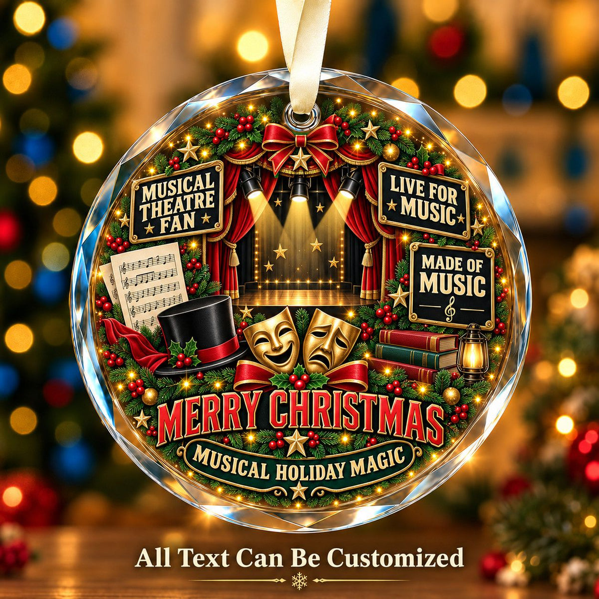 Musical Theatre Fan Personalized Glass Ornament | 5To9Vibe