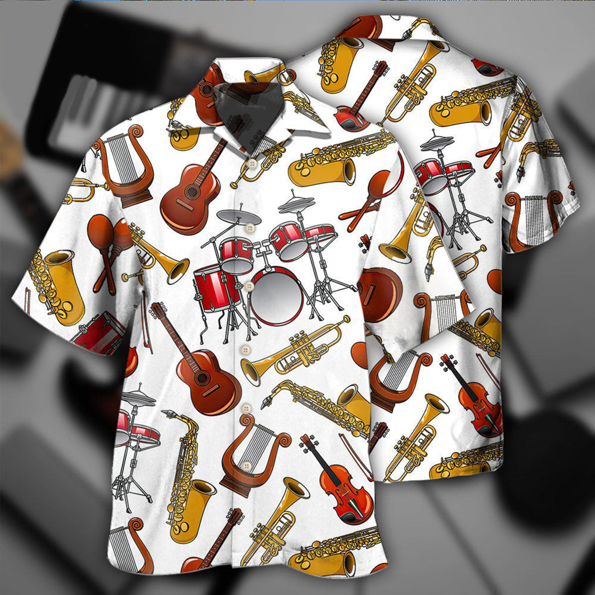 Music Instruments White Style - Hawaiian Shirt 