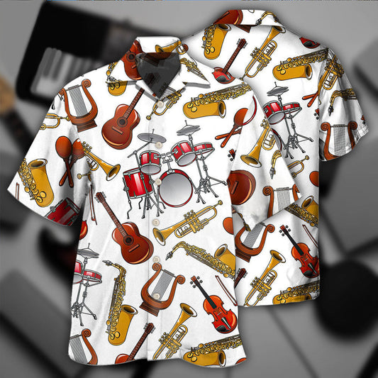 Music Instruments White Style - Hawaiian Shirt 