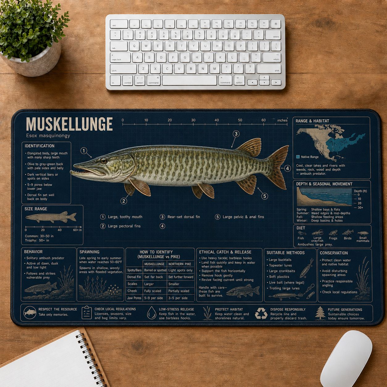 Muskellunge Fishing Field Guide Desk Mat | 5To9Vibe