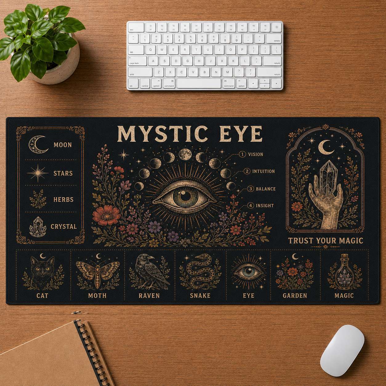 Lunar Magic Hippie Desk Mat Mouse Pad | 5To9Vibe - Mystic Eye style