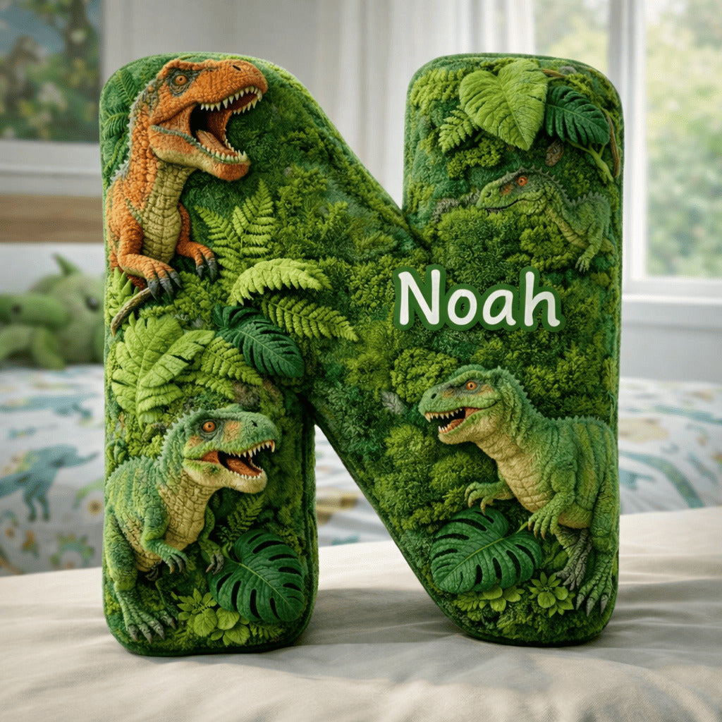 Dino and Princess Pillow Custom Name Gift  For Girls, Boys Irregular-Shaped Pillow Custom