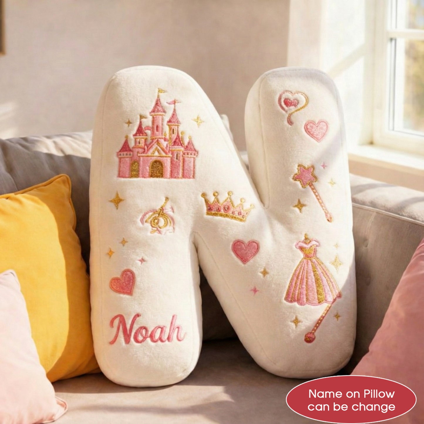 Dino and Princess Pillow Custom Name Gift  For Girls, Boys Irregular-Shaped Pillow Custom