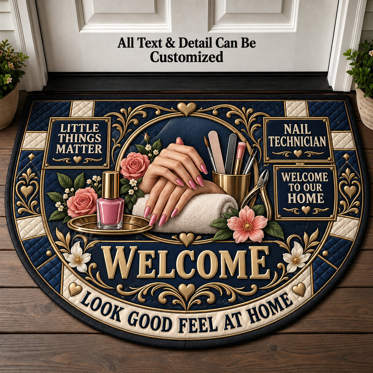 Nail Technician Personalized Half Round Mat | 5To9Vibe