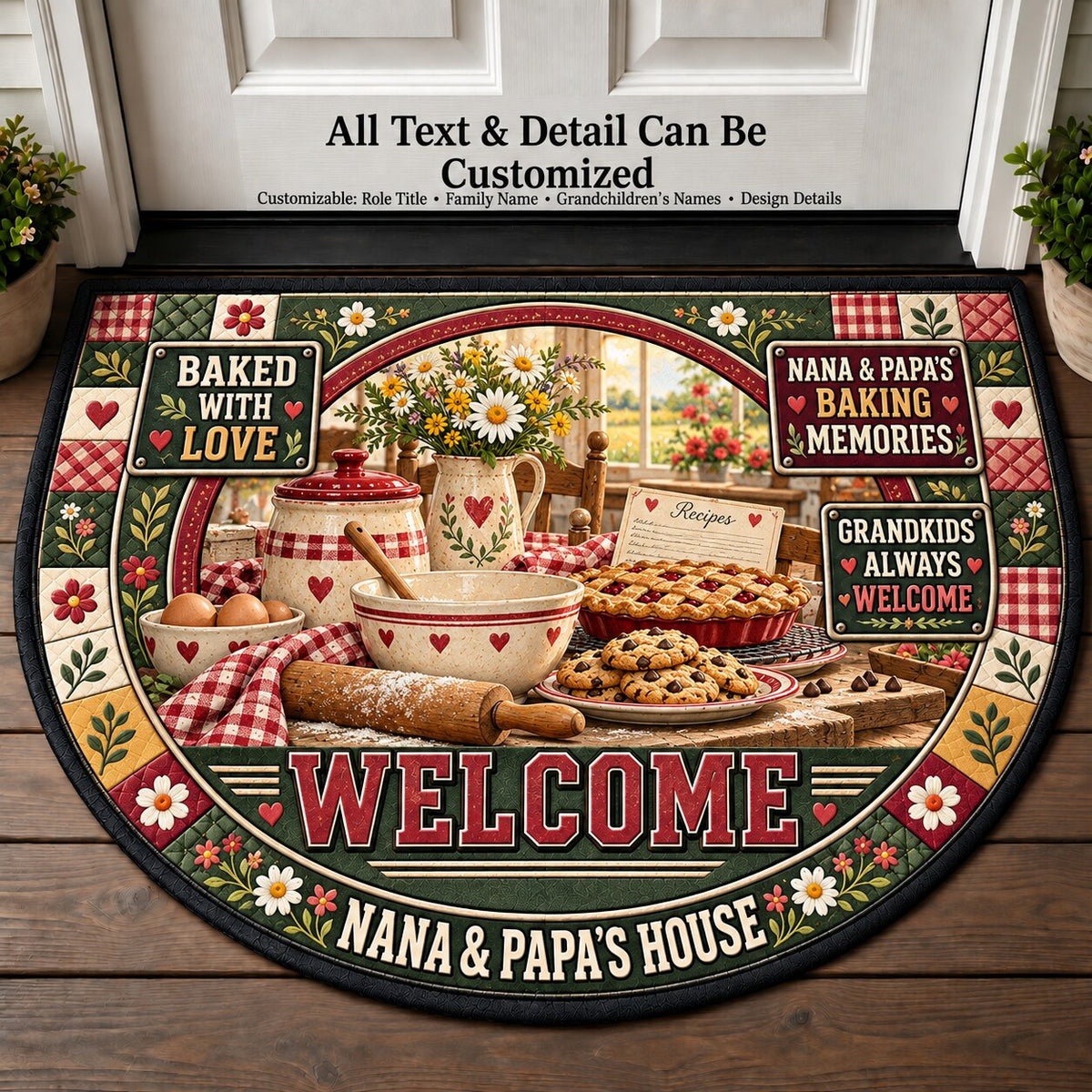 Nana & Papa's Baking Memories Personalized Half Round Mat | 5To9Vibe