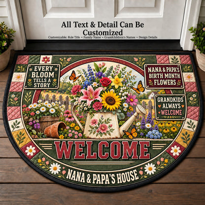 Nana & Papa's Birth Month Flowers Personalized Half Round Mat | 5To9Vibe