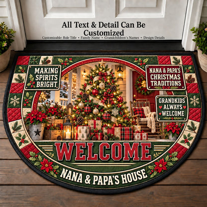 Nana & Papa's Christmas Traditions Personalized Half Round Mat | 5To9Vibe