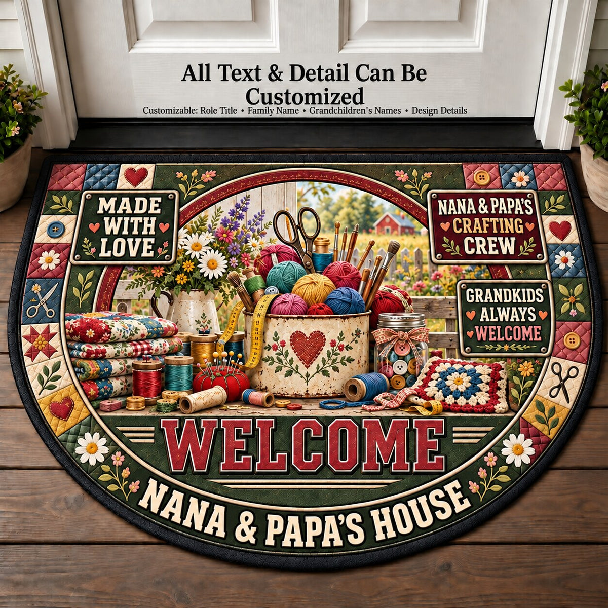 Nana & Papa's Crafting Crew Personalized Half Round Mat | 5To9Vibe