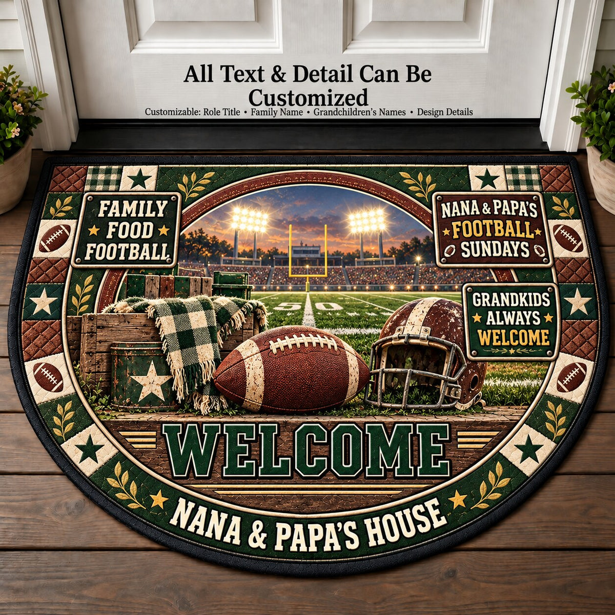 Nana & Papa's Football Sundays Personalized Half Round Mat | 5To9Vibe