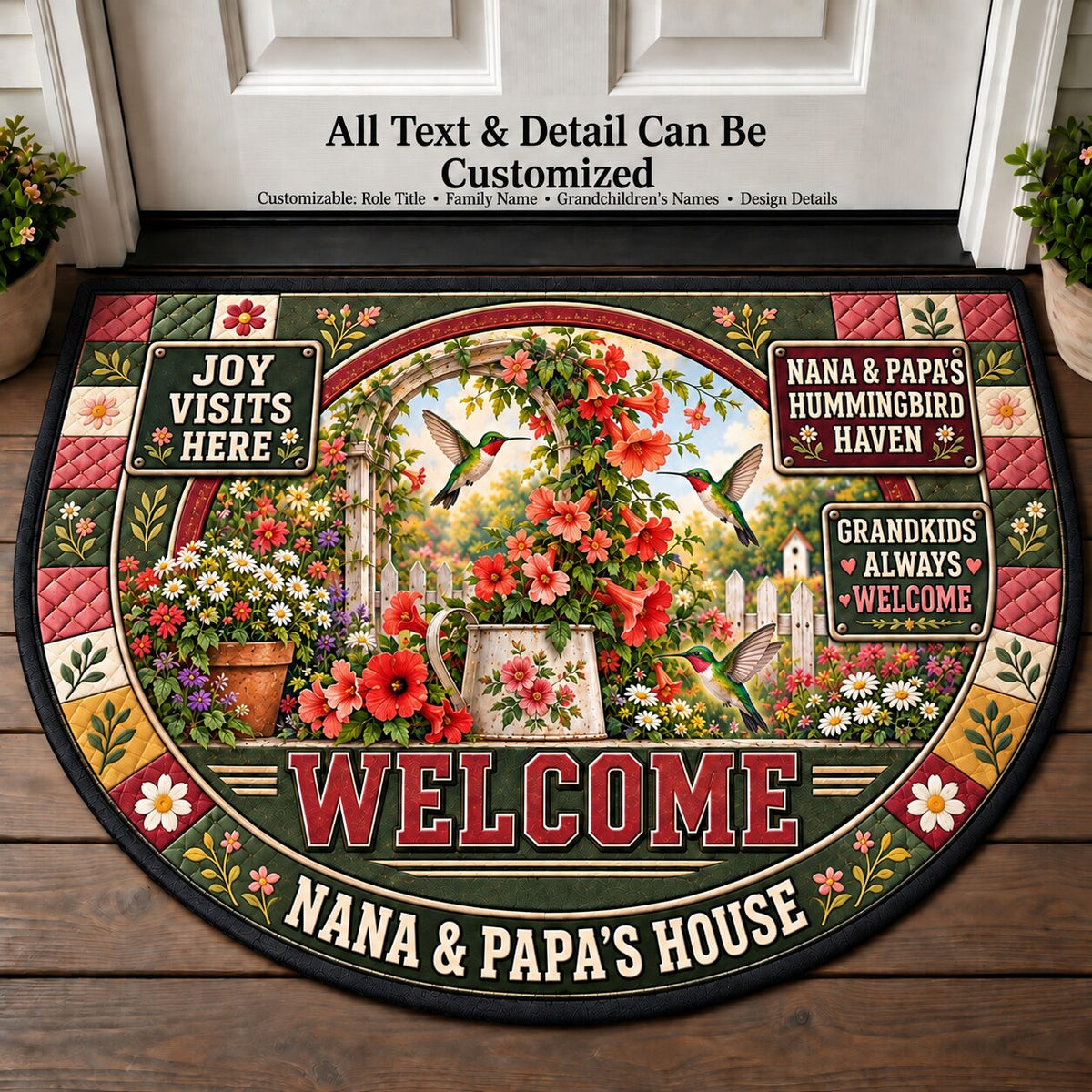 Nana & Papa's Hummingbird Haven Personalized Half Round Mat | 5To9Vibe