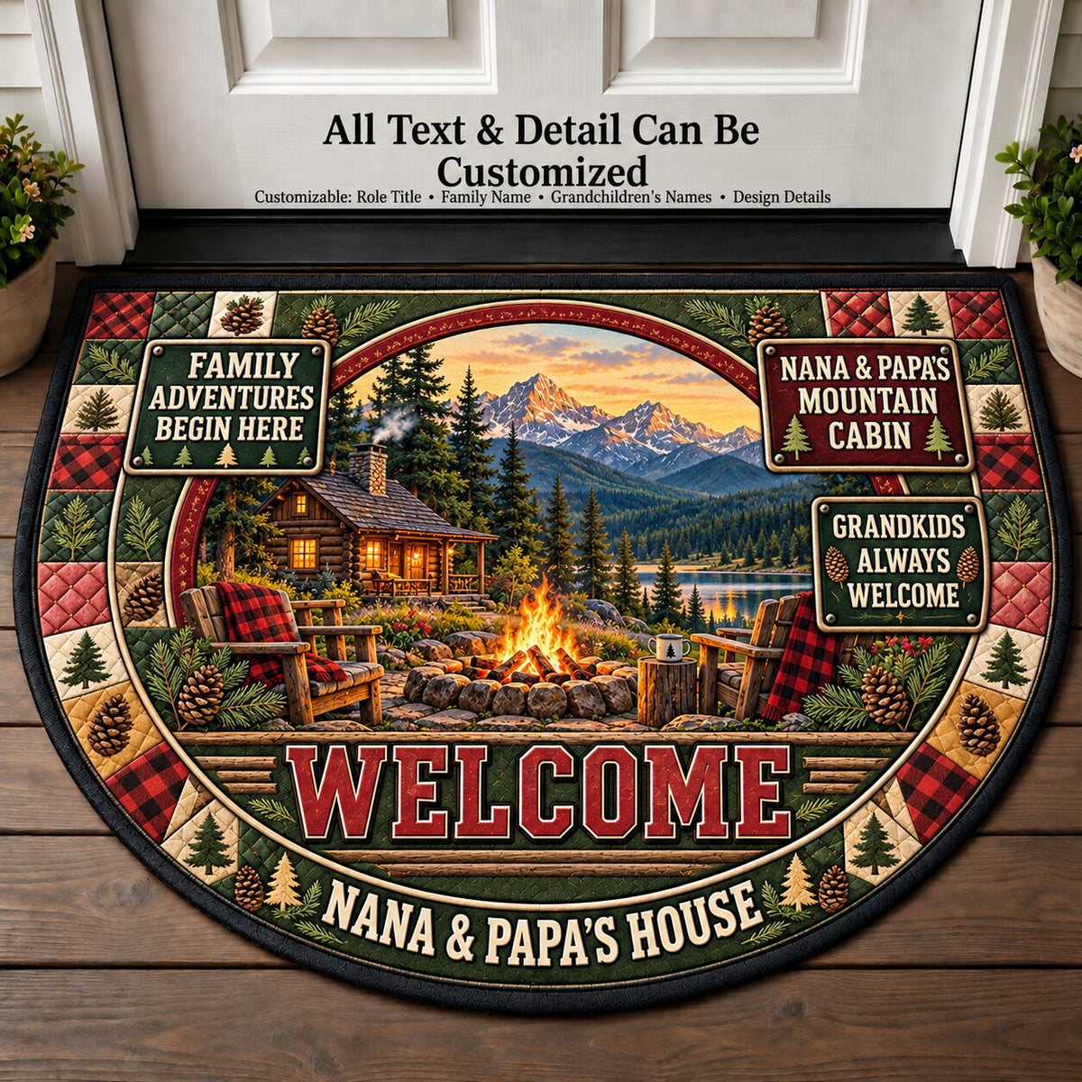 Nana & Papa's Mountain Cabin Personalized Half Round Mat | 5To9Vibe