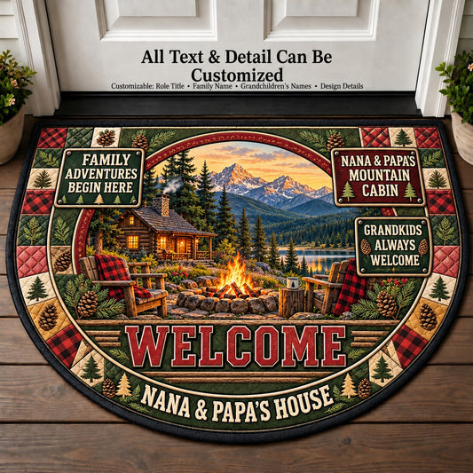 Nana & Papa's Mountain Cabin Personalized Half Round Mat | 5To9Vibe