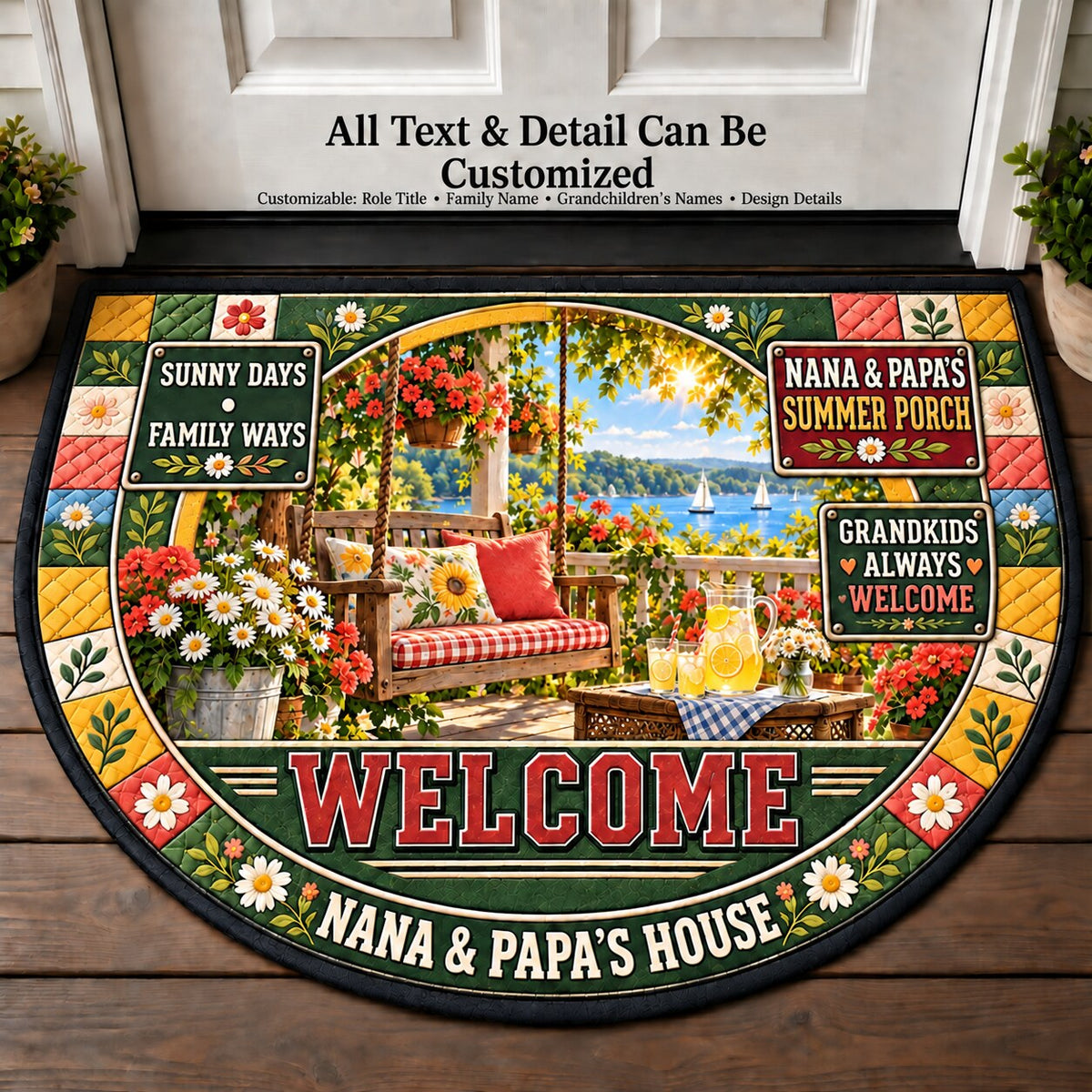 Nana & Papa's Summer Porch Personalized Half Round Mat | 5To9Vibe