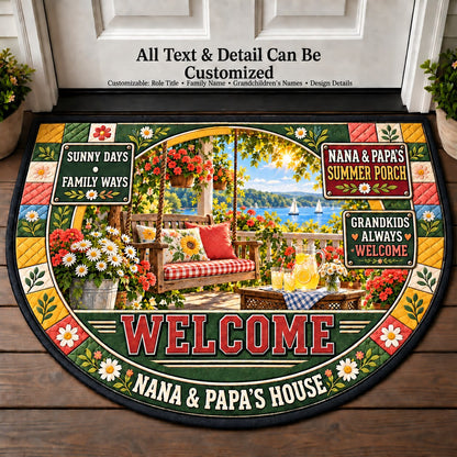 Nana & Papa's Summer Porch Personalized Half Round Mat | 5To9Vibe