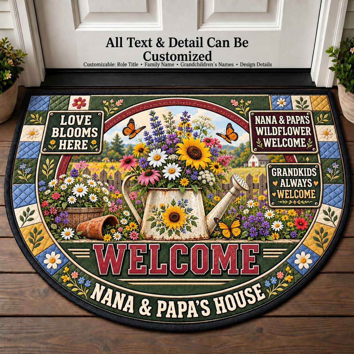 Nana & Papa's Wildflower Welcome Personalized Half Round Mat | 5To9Vibe
