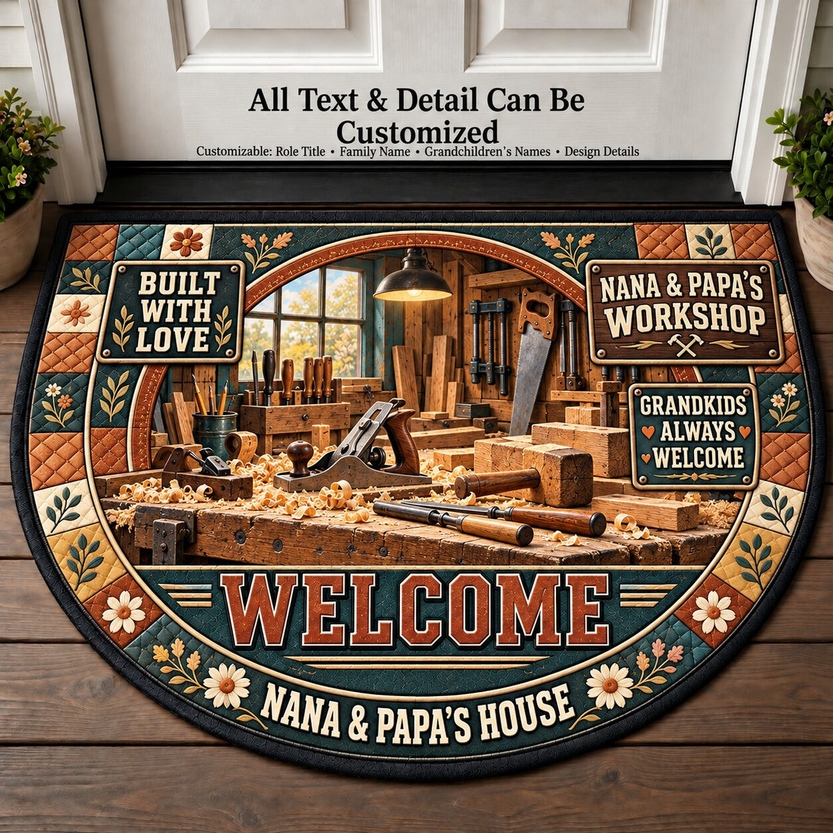 Nana & Papa's Workshop Memories Personalized Half Round Mat | 5To9Vibe