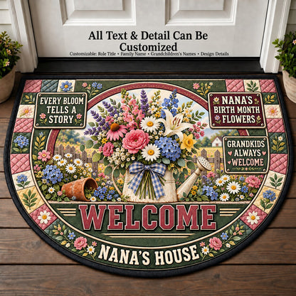 Nana's Birth Month Flowers Personalized Half Round Mat | 5To9Vibe