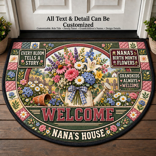 Nana's Birth Month Flowers Personalized Half Round Mat | 5To9Vibe