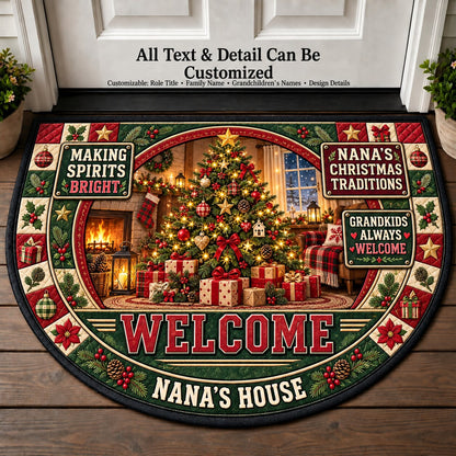 Nana's Christmas Traditions Personalized Half Round Mat | 5To9Vibe