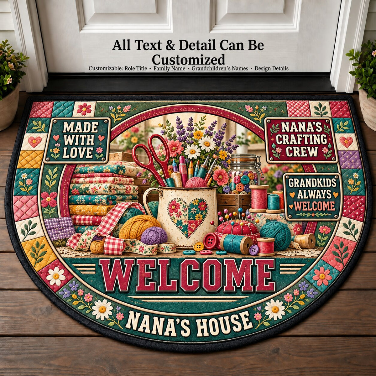 Nana's Crafting Crew Personalized Half Round Mat | 5To9Vibe
