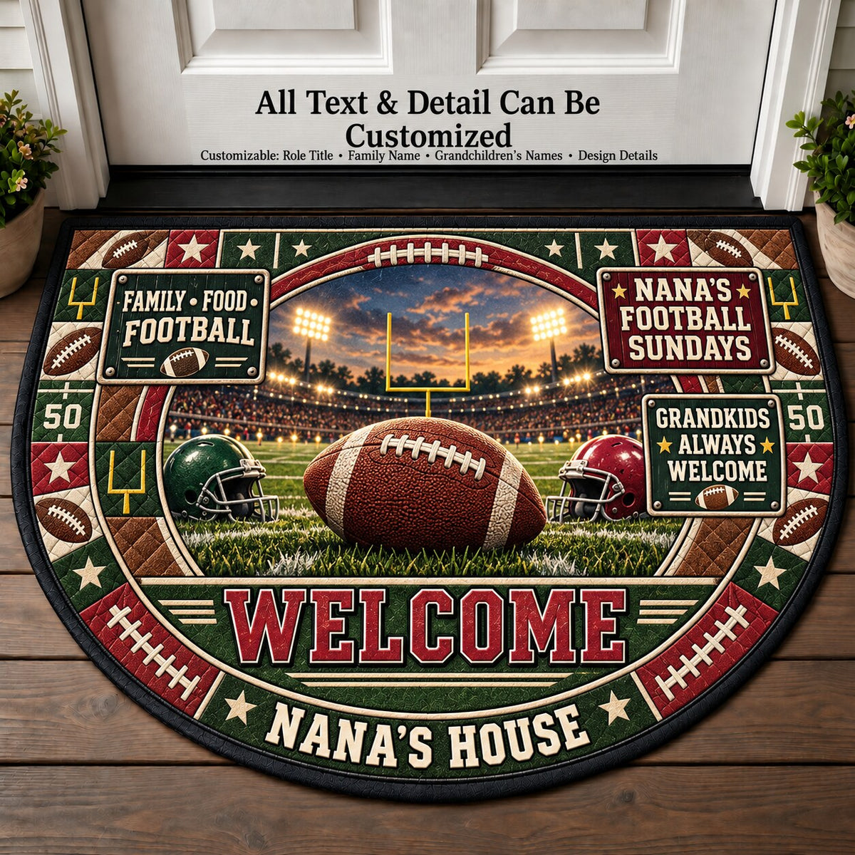 Nana's Football Sundays Personalized Half Round Mat | 5To9Vibe