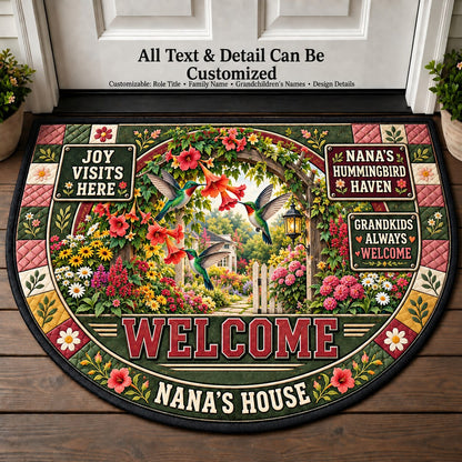Nana's Hummingbird Haven Personalized Half Round Mat | 5To9Vibe