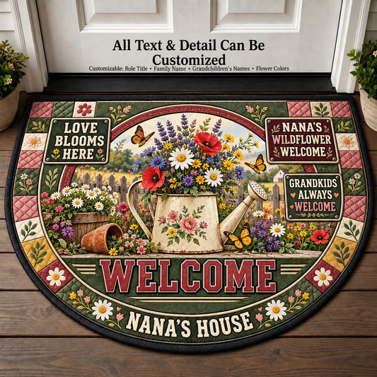 Nana's Wildflower Welcome Personalized Half Round Mat | 5To9Vibe