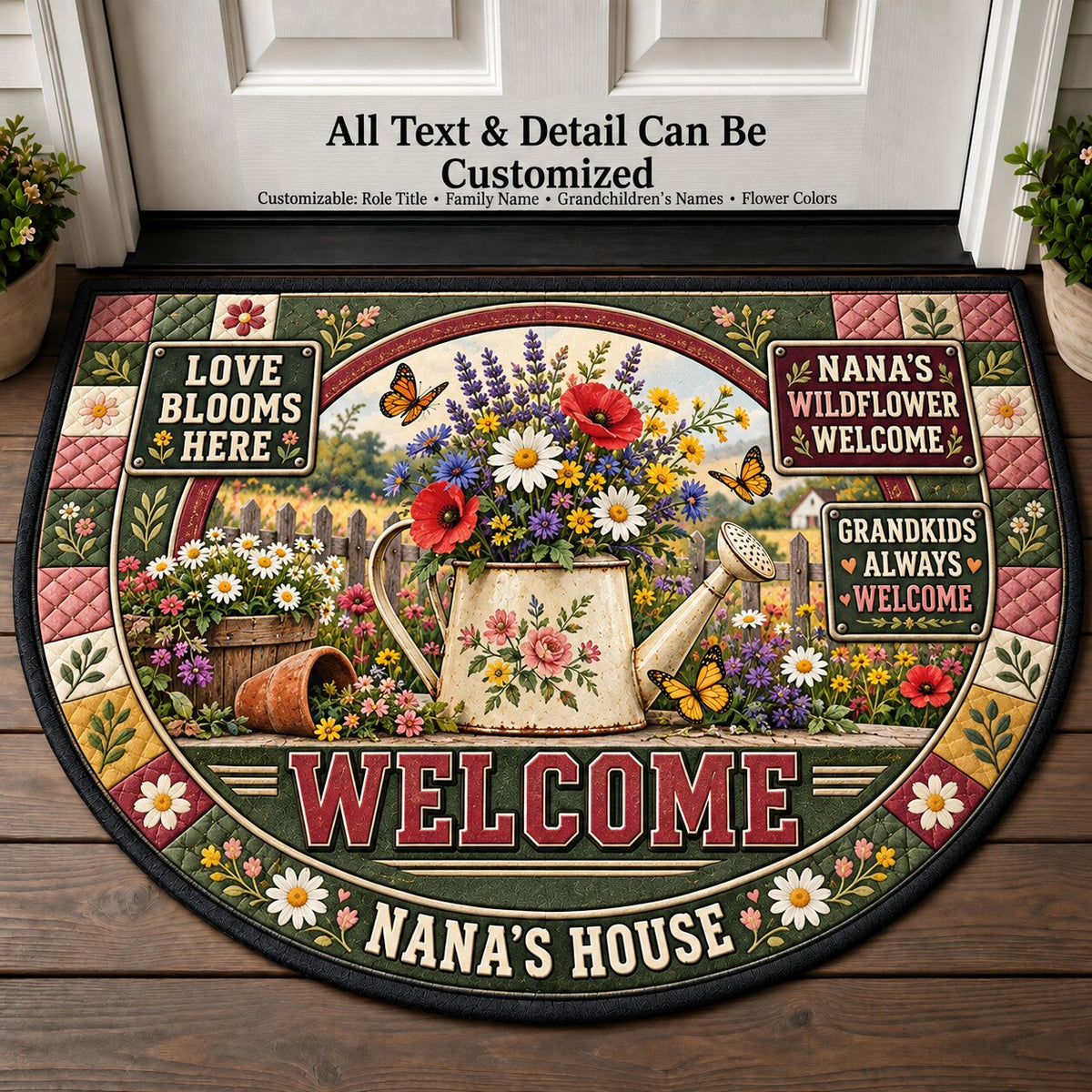 Nana's Wildflower Welcome Personalized Half Round Mat | 5To9Vibe
